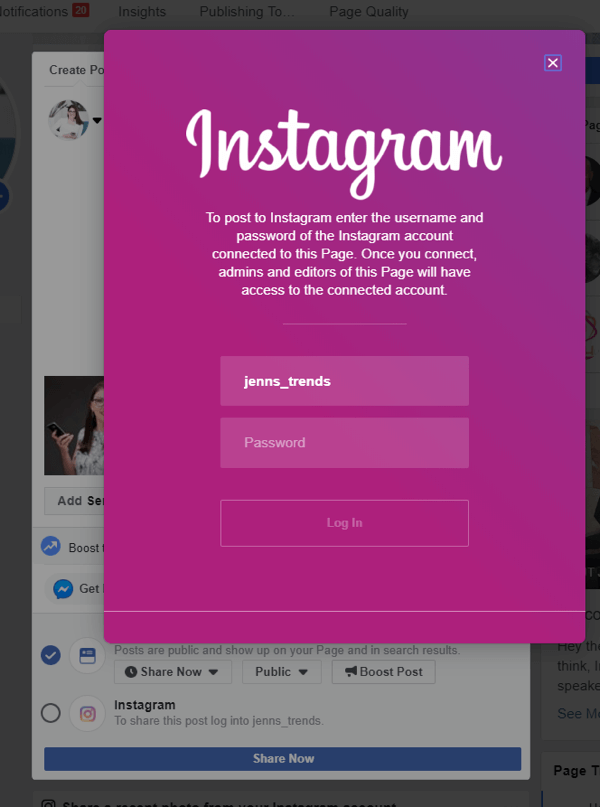 डेस्कटॉप से ​​फेसबुक पर Instagram से क्रॉस-पोस्ट कैसे करें, चरण 4, Instagram में लॉगिन करें