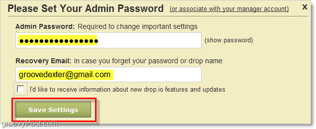 कैसे drop.io व्यवस्थापक पासवर्ड सेट करने के लिए
