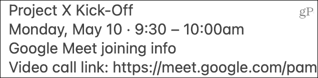 Google मीटिंग आमंत्रण चिपकाएँ
