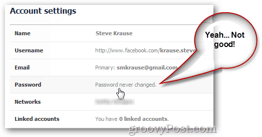 फेसबुक अंतिम पासवर्ड परिवर्तन प्रदर्शित करता है