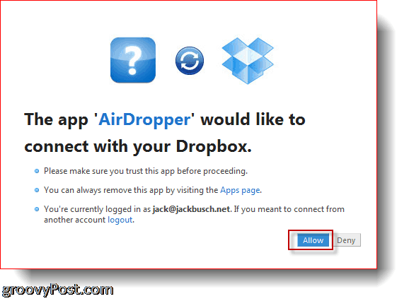 AirDropper Dropbox - ड्रॉपबॉक्स से ऐप कनेक्ट करें