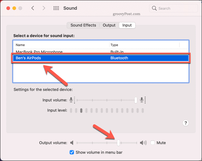 Mac पर AirPods को इनपुट साउंड डिवाइस के रूप में सेट करना