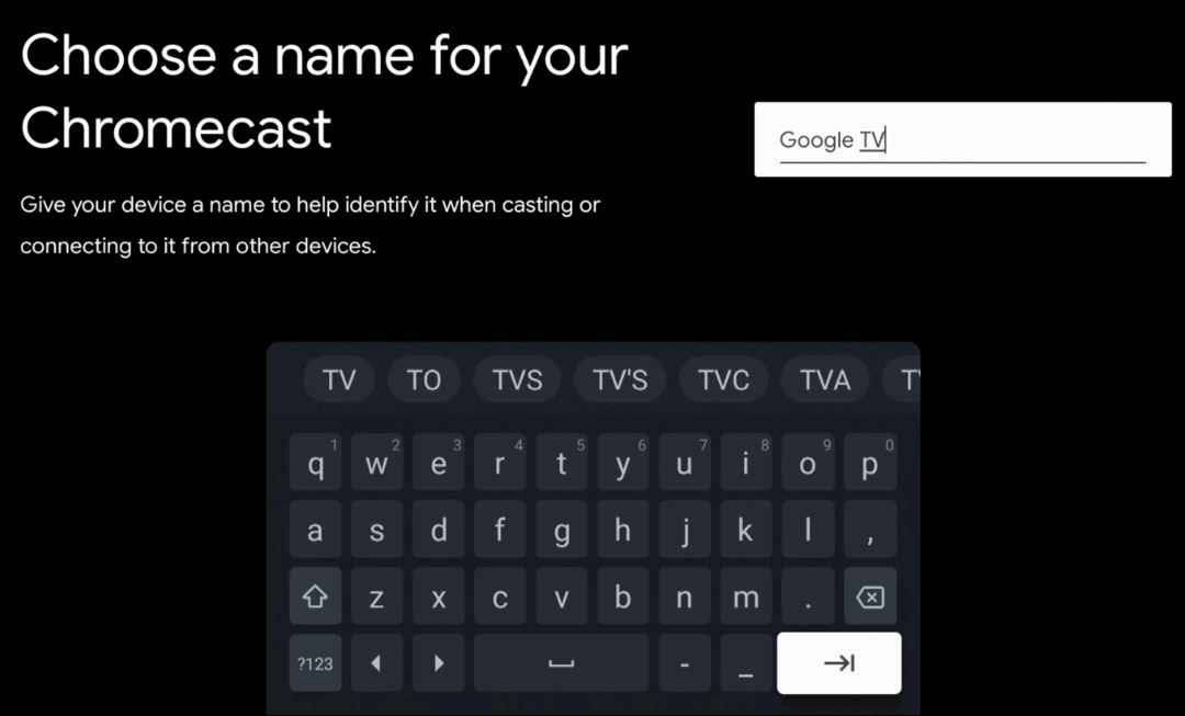 Google टीवी के लिए नाम टाइप करें