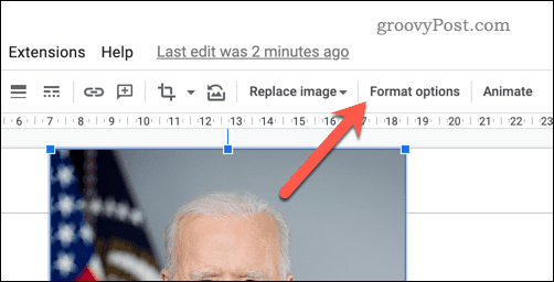 Google स्लाइड छवि प्रारूप विकल्प बटन