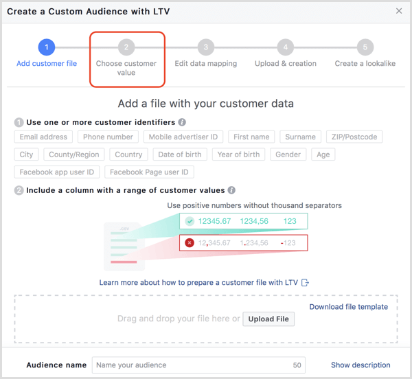 फेसबुक LTV के साथ कस्टम ऑडियंस बनाता है