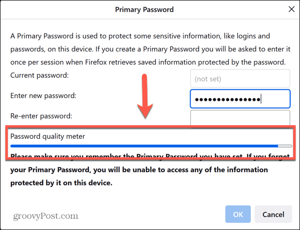 फ़ायरफ़ॉक्स पासवर्ड गुणवत्ता