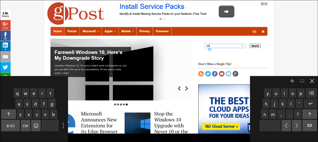 विंडोज 10 टिप: टैबलेट मोड में ऑन-स्क्रीन कीबोर्ड को विभाजित करें