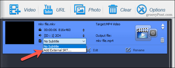 WinX आउटपुट फ़ाइल में उपशीर्षक जोड़ना