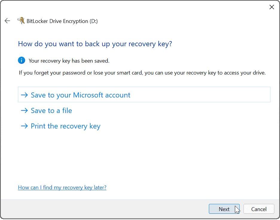 Windows 11 पुनर्प्राप्ति कुंजी पर जाने के लिए बिटलॉकर का उपयोग करें