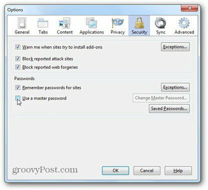 फ़ायरफ़ॉक्स मास्टर पासवर्ड का उपयोग करें