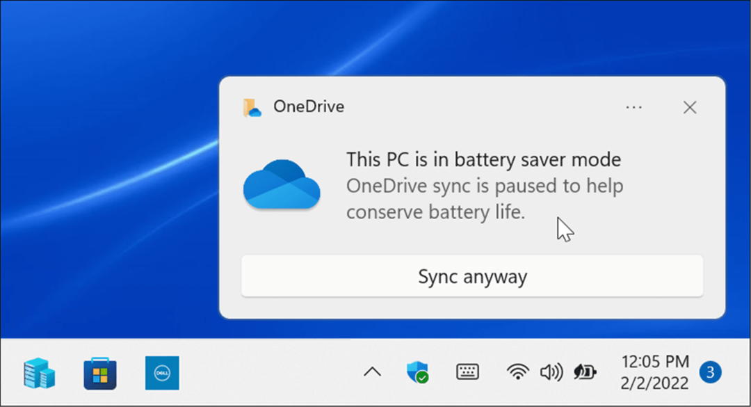 बैटरी सेवर मोड OneDrive समन्वयन रोका गया