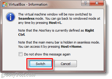 virtualbox जानकारी विंडो
