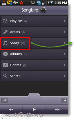 Android अवलोकन स्क्रीनशॉट के लिए गीत