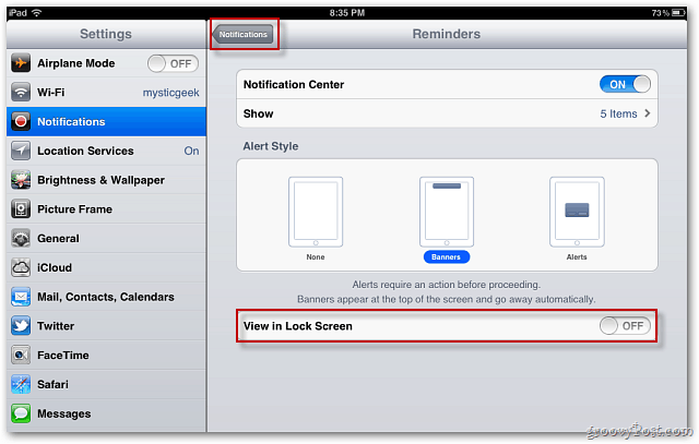 Apple iOS 5: लॉक स्क्रीन पर प्रदर्शित होने से सूचनाएं अक्षम करें
