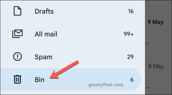 मोबाइल पर Gmail में ट्रैश खोलना