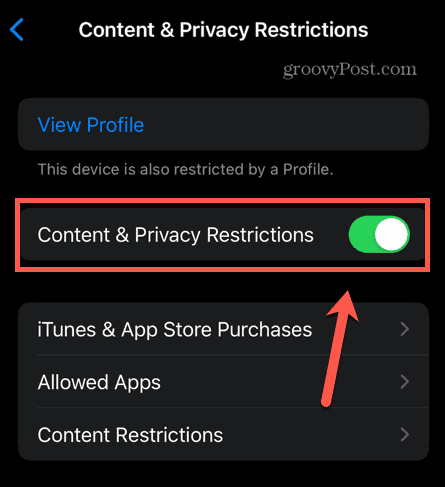 iPhone सामग्री और गोपनीयता प्रतिबंध चालू