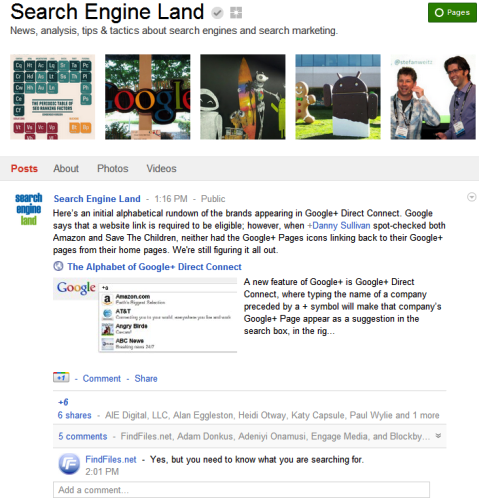 Google+ पृष्ठ - खोज इंजन भूमि