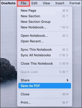 PDF OneNote Mac के रूप में सहेजें