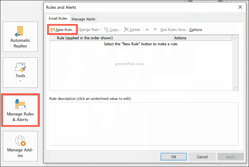 आउटलुक में एक नया नियम बनाना