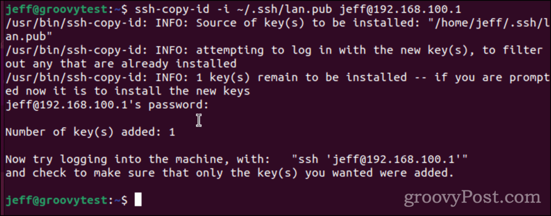 आपकी SSH कुंजी की प्रतिलिपि बनाई जा रही है