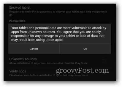 Android चेतावनी संदेश