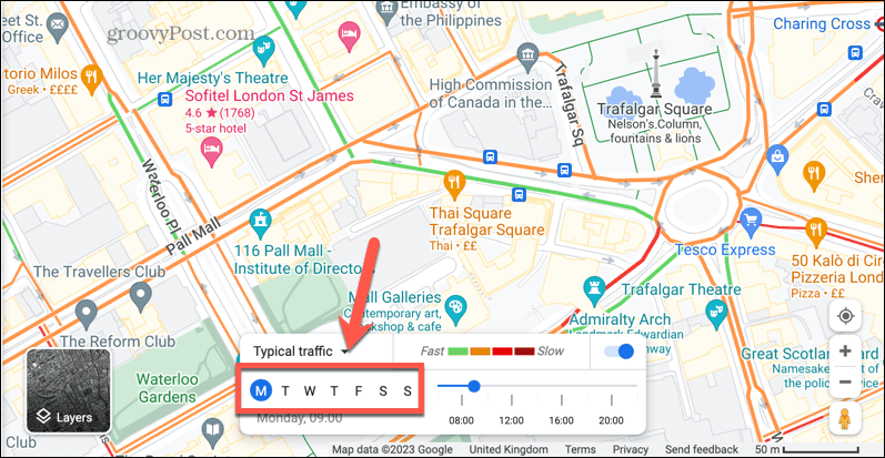 Google मानचित्र विशिष्ट ट्रैफ़िक दिवस