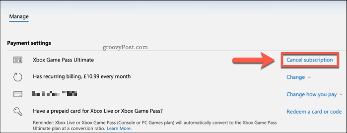 एक Xbox सदस्यता रद्द करें