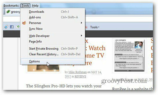 स्वचालित अपडेट के लिए टूल विकल्प फ़ायरफ़ॉक्स पर जाएं