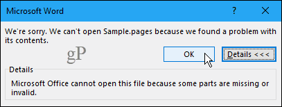 Word में पेज दस्तावेज़ नहीं खोल सकता