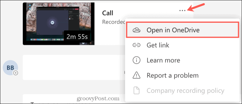 चैट रिकॉर्डिंग OneDrive में खोलें