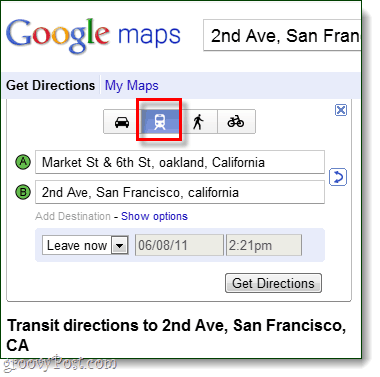 Google मानचित्र में दिशा-निर्देश पारगमन