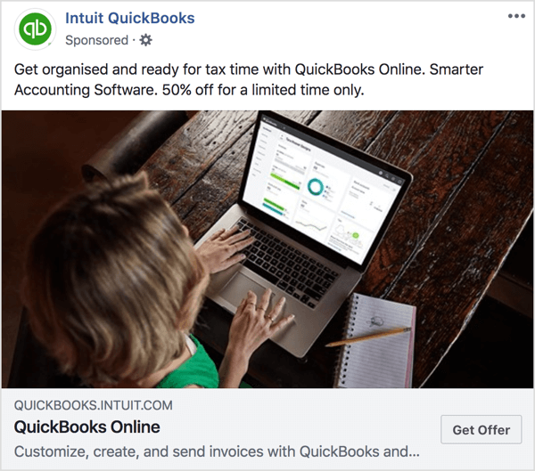 इस Intuit QuickBooks के विज्ञापन और लैंडिंग पृष्ठ में, रंग टोन देखें और ऑफ़र सुसंगत हैं।