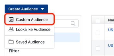फेसबुक कस्टम दर्शकों को बनाने के लिए चरण 1
