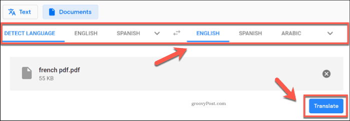 Google Translate का उपयोग करके दस्तावेज़ का अनुवाद करना