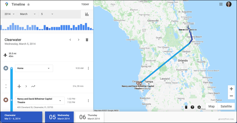 Google मानचित्र समयरेखा पर यात्रा विवरण details