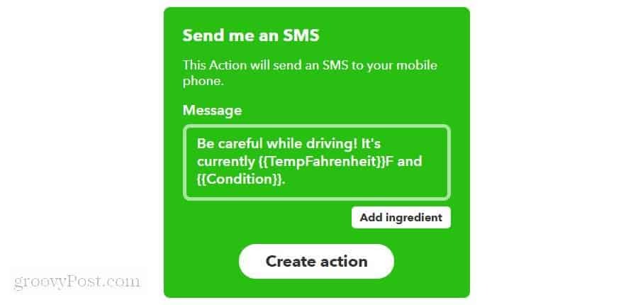 ifttt पर एक एसएमएस संदेश कॉन्फ़िगर करना