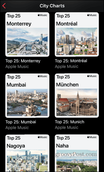 ऐप्पल संगीत चार्ट शहरों के नाम से