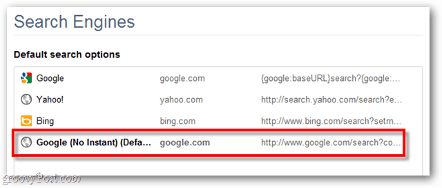 Google Chrome डिफ़ॉल्ट खोज विकल्प