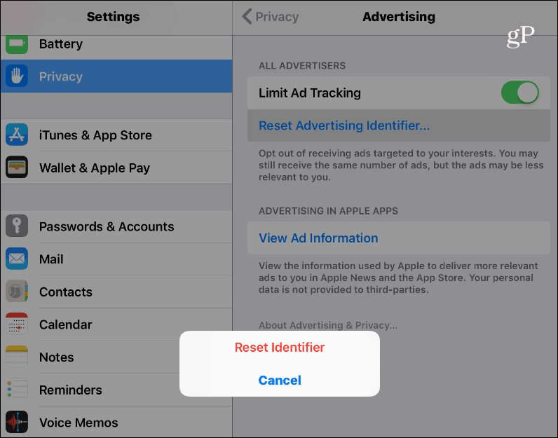 विज्ञापन आईडी iOS रीसेट करें