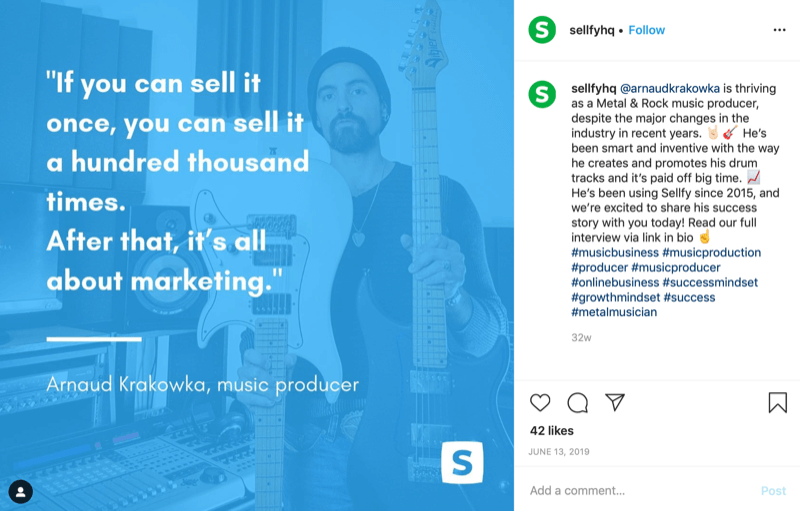 Sellfy Instagram खाते से ग्राहक बोली ग्राफिक