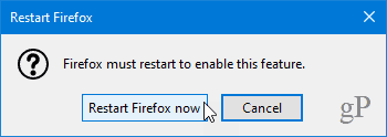 फ़ायरफ़ॉक्स पुनः आरंभ करें