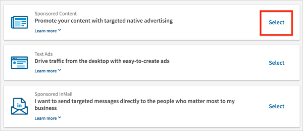 एक विज्ञापन उत्पाद पृष्ठ चुनें पर प्रायोजित सामग्री का चयन करें।