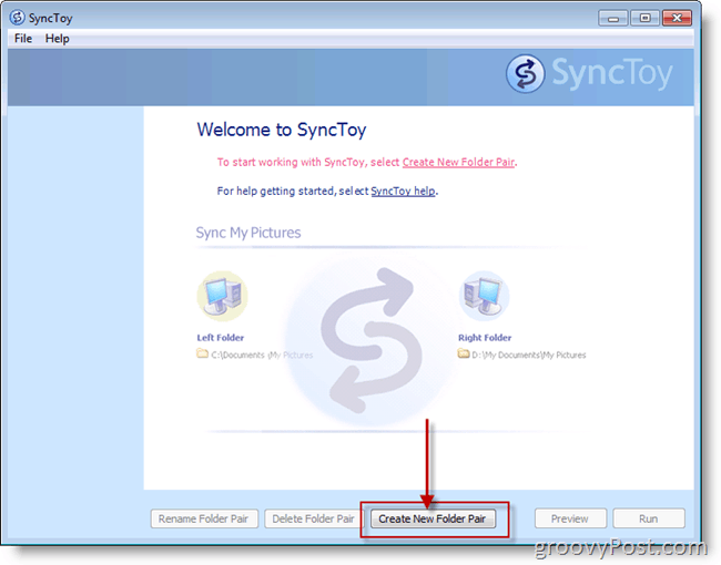 Microsoft SyncToy नया फ़ोल्डर जोड़ी स्क्रीनशॉट बनाएँ