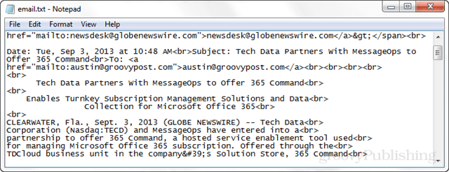Outlook 2013 में पूर्ण ईमेल स्रोत डेटा सहेजें और देखें