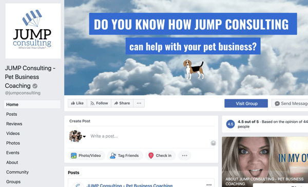फेसबुक ग्रुप सुविधाओं का उपयोग कैसे करें, JUMP परामर्श के लिए फेसबुक पेज का उदाहरण