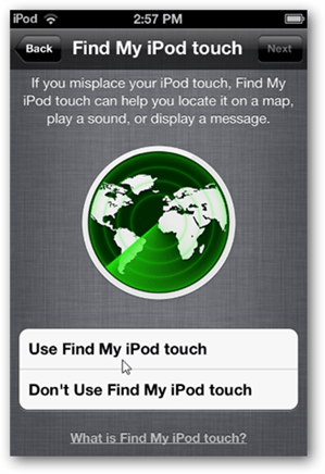 सेटअप iCloud एम आइपॉड टच का पता लगाएं