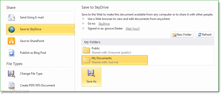 मैं 2010 स्काईड्राइव के कार्यालय में एक फाइल कैसे बचा सकता हूं