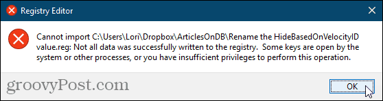 Windows रजिस्ट्री के लिए reg फ़ाइल आयात नहीं कर सकता