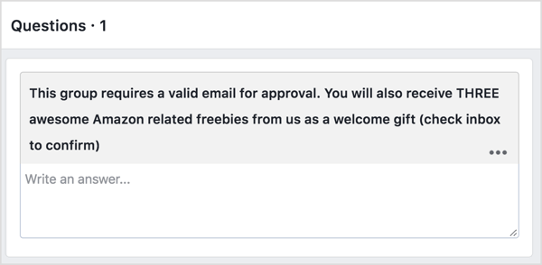 भावी फेसबुक समूह के सदस्यों से फ्रीबी के बदले अपना ईमेल पता प्रदान करने के लिए कहें।