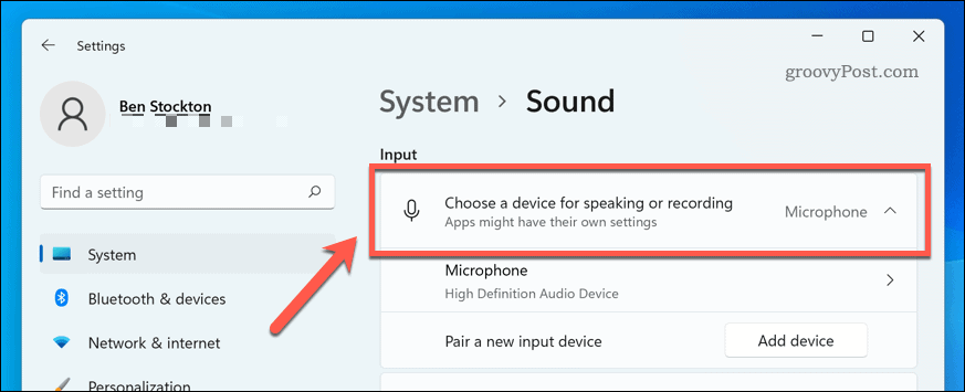 Windows 11 पर ध्वनि इनपुट डिवाइस चुनना
